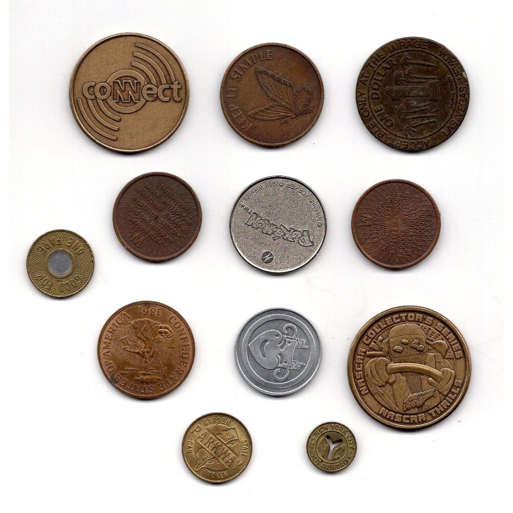 Mostly Vintage Collectible Token Coin Lot 12 Pieces Mixed Designs & Brands